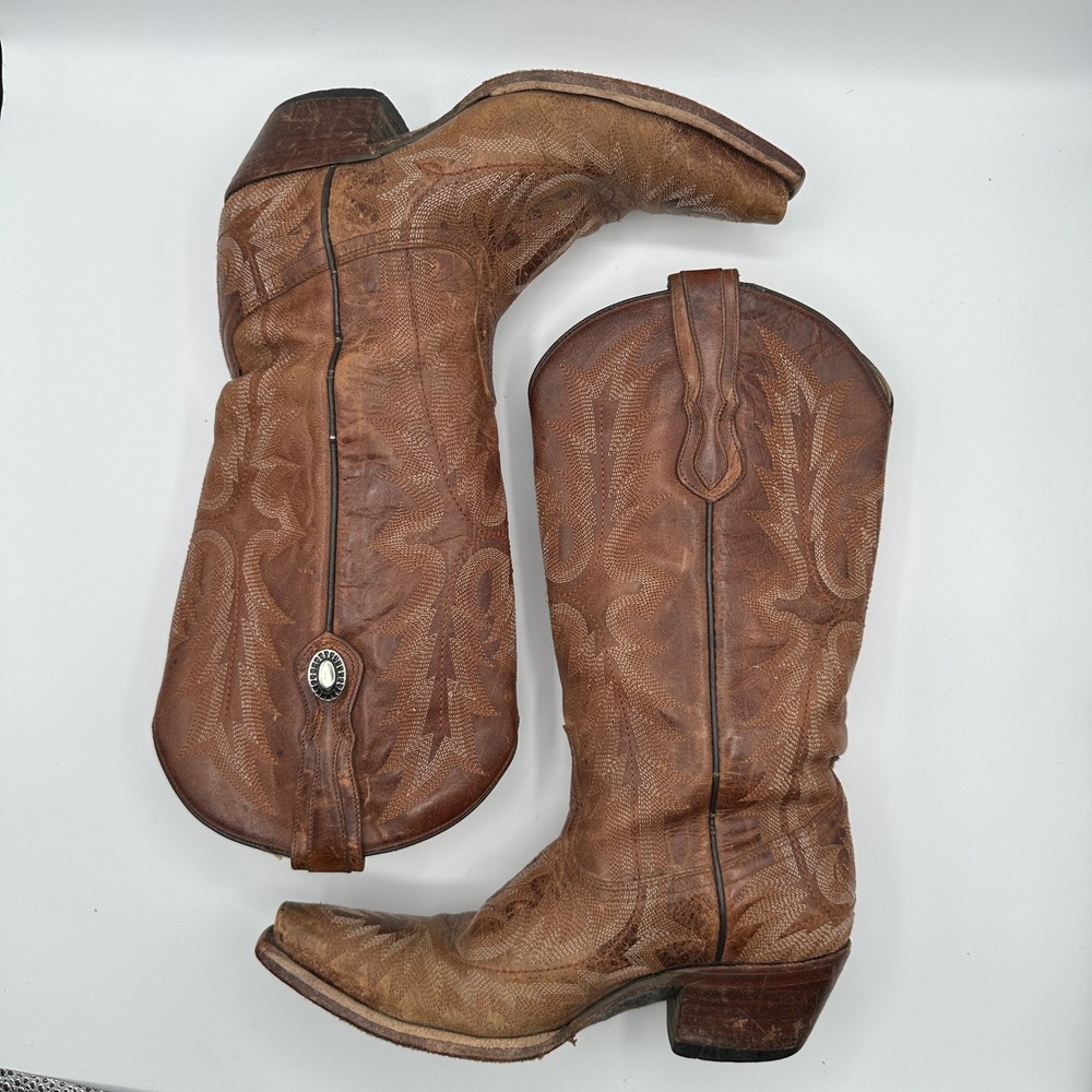 Corral Leather Western Boots Concho Size 7 M Snip Toe Distressed Brown Cowgirl